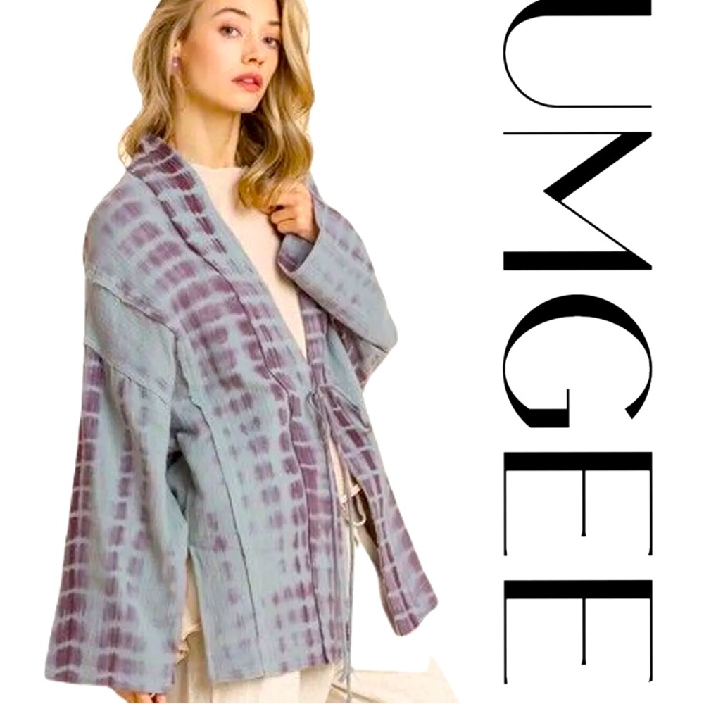 UMGEE Dusty Sage Cardigan / Kimono - Cover up- open front- tie dye -  Medium NWT